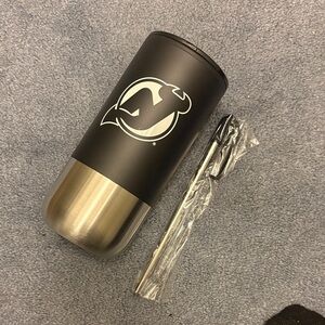 Black and Silver Travel Tumbler with Straw